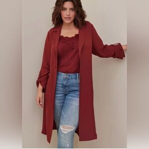 Torrid Chiffon Trench Jacket Plus Size 2 Rust Brown Lightweight Duster 2X Flowy